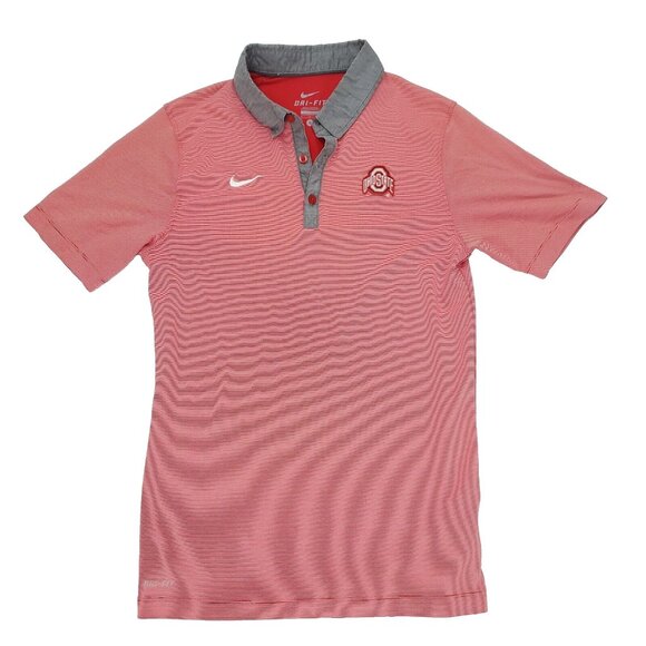 Nike Other - Nike Ohio State Polo Shirt Mens Small Red Gray Pinstriped Embroidered Logo OSU